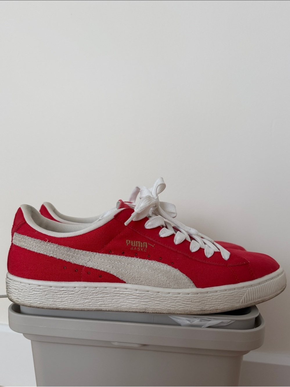 Puma Red Canvas Low-Top Sneakers with White Formstrip - Picture 6 of 7